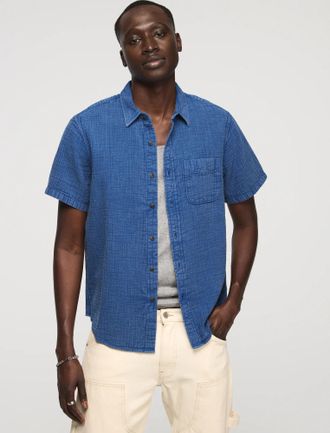 Lucky Brand Mens Short Sleeve Double Gauze Shirt
