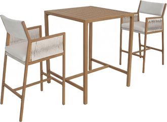 Hhg [nunca Usado] Conjunto De Mesa De Bar + 2 Taburetes De Bar Hhg-156, Taburete De Bar Para Mesa Alta, Polirrat&aacute;n De Olefina (210 G/m&sup2;), Blanco