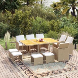 vidaXL Set Comedor De Jard&iacute;n 11 Piezas Y Cojines Rat&aacute;n Sint&eacute;tico Beige Vidaxl