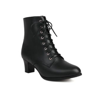 Generic Womens 5cm Chunky Heel Lace-Up Ankle Boots Vintage Style for Casual &Office,Black,7.5 UK