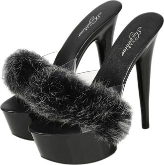 Frcolor Girl High Heel Sandal Shoes Fluffy Decor Tip Shoes for Women High Heeled Sandal Black