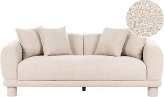 Beliani 3 Seater Sofa Beige Boucle with Extra Throw Cushions Upholstered Legs Retro Modern Decor Style PORI