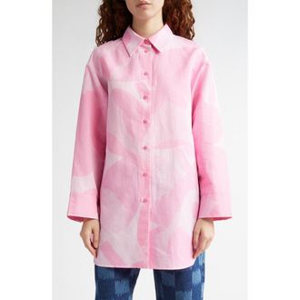 Marimekko Heitto Unikko Floral Cotton & Linen Button-Up Shirt in Light Pink/Pink at Nordstrom Rack, Size 34