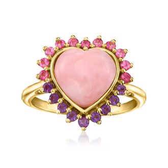 Ross-Simons Pink Opal Heart Ring With Pink Tourmalines and. Amethysts in 18kt Gold Over Sterling