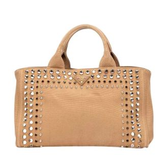 Prada Pre-owned Tote Bags, female, Beige, Size: ONE SIZE Pre-owned Canvas Tote Bag