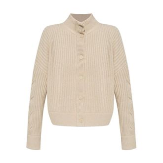 Max Mara Cardigans, female, Beige, Size: L Beige Ribbed Cardigan Sweater