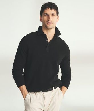 Naadam Signature Cashmere Long Sleeve Polo in Black at Nordstrom, Size Xx-Large