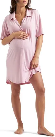 Ripe Dreamy Button Down Maternity Sleep Shirt in Dusty Pink at Nordstrom, Size Xx-Large