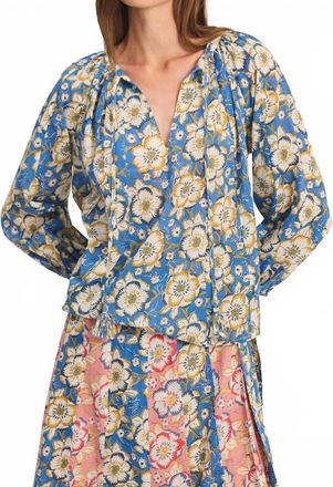 Velvet Reese V-Neck Top In Asul