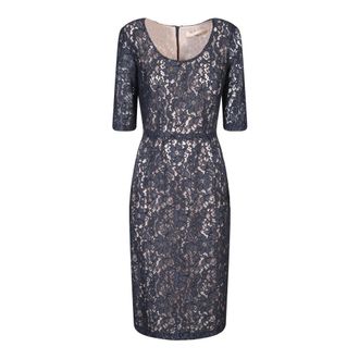 Blanca Vita Blauwe Bloemenkanten Jurk - Dames - Casual kleedjes - Blauw - M - Polyester - Kleedjes