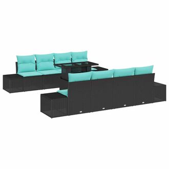 vidaXL Set Divano Da Giardino 7 Pz 6-numero Di Posti Nero E Turchese Vidaxl