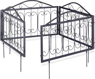 Relaxdays Valla Jard&iacute;n Met&aacute;lica, Estilo Vintage, Vallado Huerto Con Adornos, 4 Paneles De Valla, 34,5x56,5 Cm, Negro - Relaxdays