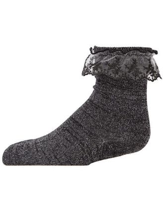 MeMoi Step and Shimmer Ruffle Anklet Socks in Black at Nordstrom, Size 6-12M
