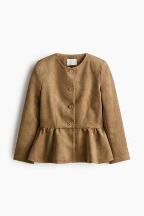 H&M Collarless Peplum Jacket in Dark Beige at Nordstrom, Size Xx-Small