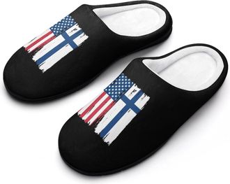 Generic USA Finland Flag Mens Slippers Memory Foam Winter Warm Sandals Slip On House Shoes Size 7-14