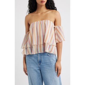Mango Off the Shoulder Stripe Top in Ecru at Nordstrom, Size 4