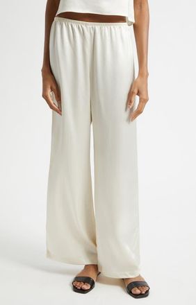 Leset Barb Wide Leg Satin Pants in Creme at Nordstrom, Size X-Small