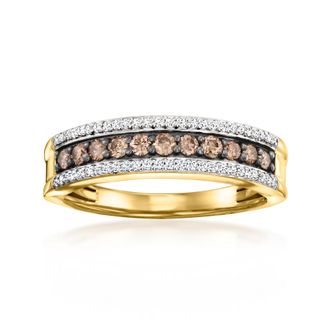 Ross-Simons Brown and White Diamond Ring in 18kt Gold Over Sterling