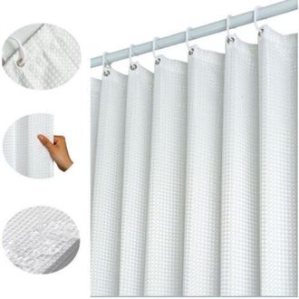 OEM Cortina De Ducha Tipo Gofre De 100x180 Cm (blanca) Con Anillas Met&aacute;licas, Cortina De Ducha Antimoho Para Ba&ntilde;era, Cortina De Ba&ntilde;o De Tela Resistente Pa