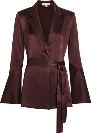 Shona Joy La Lune Flared Belted Satin Blazer - Dark Brown - 16 (UK16 / XL)