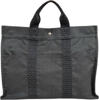 Herm&egrave;s Gray Canvas Tote Bag (Pre-Owned)