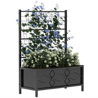 OUTSUNNY Metal Raised Garden Bed Planter Box with Trellis - 90 x 40 x 120 cm | TJ Hughes