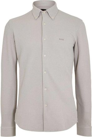 HUGO BOSS Heren Geborduurd Logo Overhemd met Kraag (Grijs)