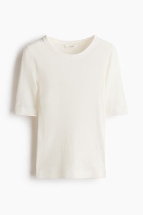 H&M Geripptes Shirt aus Seidenmix - Weiss
