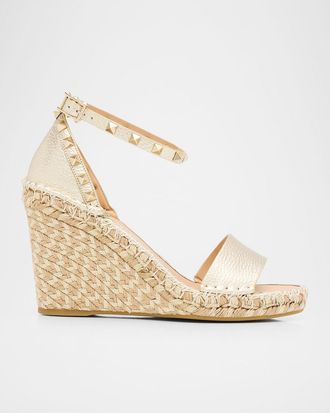 Valentino Garavani Rockstud Metallic Wedge Espadrille Sandals