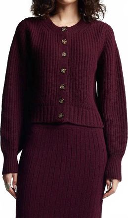 Eleven Six Becca Crewneck Cardigan In Bordeaux