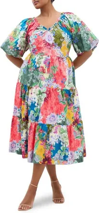 City Chic Fantasy Print Flared Midi Dress in Fools Floral at Nordstrom, Size 24W