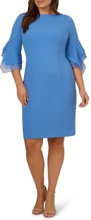 Adrianna Papell Tiered Organza & Knit Crepe Sheath Dress in Cool Water at Nordstrom, Size 14W