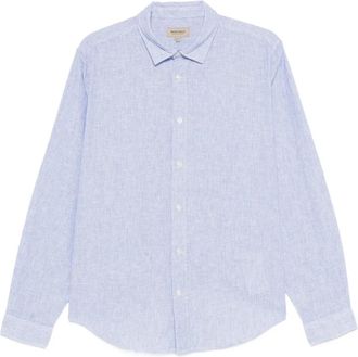 Woolrich Gestreept katoen-linnen overhemd - Heren - Casual Overhemden - Blauw - XL - Katoen - Overhemden