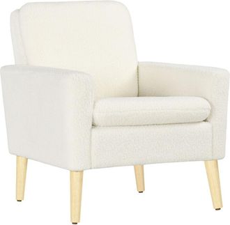 HOMCOM Modern Accent Chair with Wood Legs, Wide Seat, Teddy Armchair, Cream - Homcom