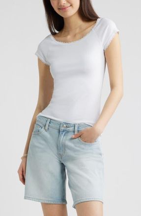 BP. Lace Trim Cotton T-Shirt in White at Nordstrom, Size Xx-Small