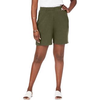 Jessica London Soft Ease Knit Shorts in Dark Olive Green at Nordstrom, Size Medium
