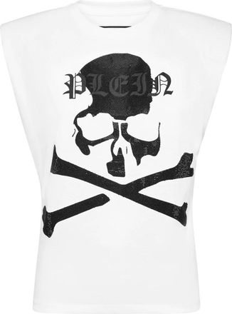 Philipp Plein Tank Top Strass Skull&Bones - Dames - Tops zonder mouwen - Wit - L - Katoen - Tops