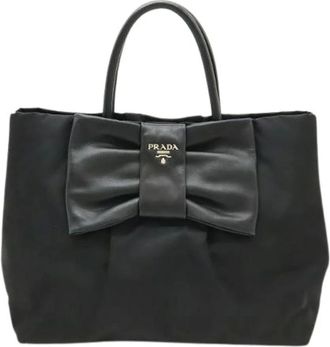 Prada Pre-owned Tote Bags, female, Black, Size: ONE SIZE Pre-owned Nylon Leather Tote Bag