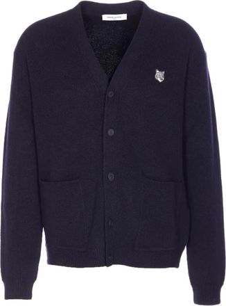 Maison Kitsuné Truien & Vesten, Dames, Blauw, XL, Wol, Fox Head Milano Lamswollen Cardigan