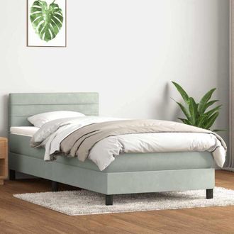 vidaXL Cama Box Spring Con Colch&oacute;n Terciopelo Gris Claro 80x220 Cm Vidaxl