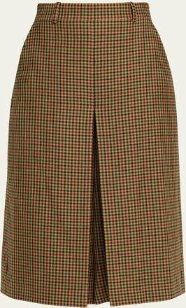 Saint Laurent Plaid Skirted Wide-Leg Crop Pants