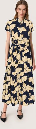 Soaked In Luxury Jurk Feminine Navy Leaf Print multicolour