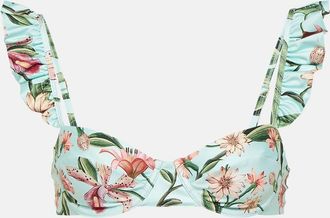 Agua Bendita Kiwi floral ruffled bikini top