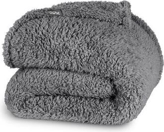 Bare Home Solid Faux Shearling Blanket in Grey at Nordstrom, Size King