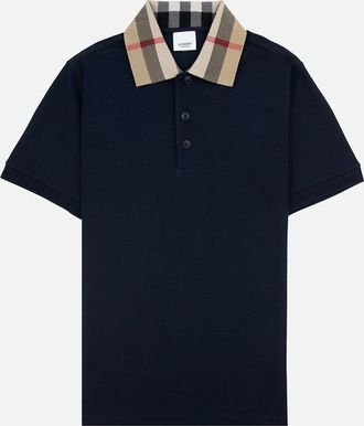 Burberry Mens Burberry Check Collar Cotton Polo Shirt Smoked Navy - Size: 42