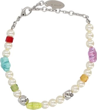 Off-white Silver Colorful Beaded Brass Bracelet