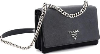 Prada Chain Flap Crossbody Bag Tessuto and Saffiano Leather Medium shoulder bag - Zwart