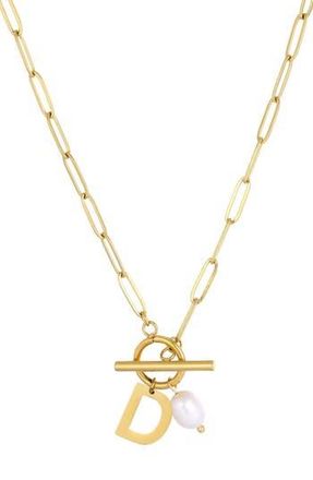 Adornia 18K Gold Plated Pearl & Initial Toggle Pendant Necklace in White/Gold-D at Nordstrom Rack