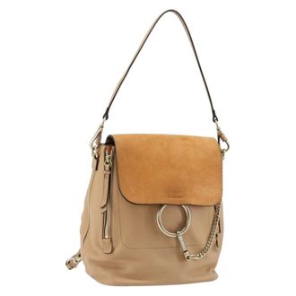Chlo&eacute; Faye Suede With Applique Beige Leather Backpack Bag (Pre-Owned)