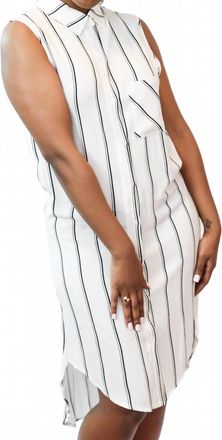 Elan Sleeveless Shirt Midi Dress In White Black Stripe